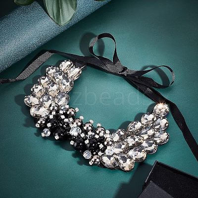 Vintage Black Diamond & Crystal Rhinestone Layers Bib DIY-WH0321-06-1
