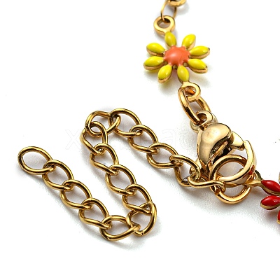 Ion Plating(IP) Golden 304 Stainless Steel Flower Link Chain Bracelets with Enamel BJEW-E088-02G-07-1