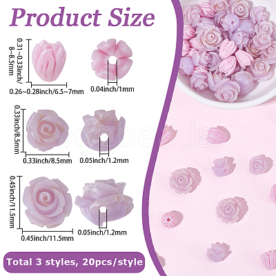 60Pcs 3 Styles Dyed Synthetic Coral Carved Beads CORA-SC0001-21B-1