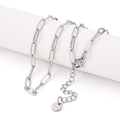 304 Stainless Steel Paperclip Chain Necklace NJEW-D045-14P-01-1
