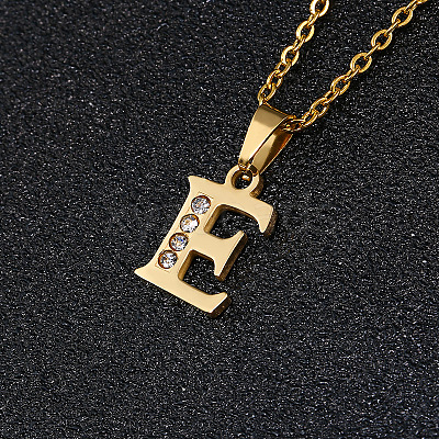 201 Stainless Steel Crystal Rhinestone Initial Pendant Necklaces FS-WG3A711-05-1