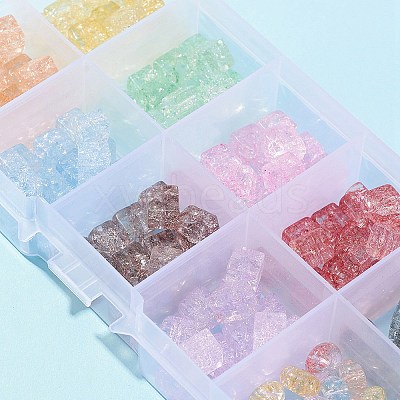 155Pcs 10 Style Transparent Crackle Glass Beads GLAA-FS0001-47-1