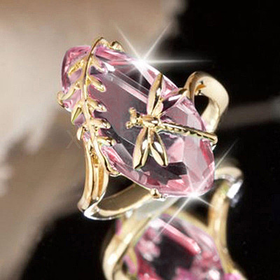 Leaf & Dragonfly Brass Glass Finger Rings FS-WGB6037-05-1