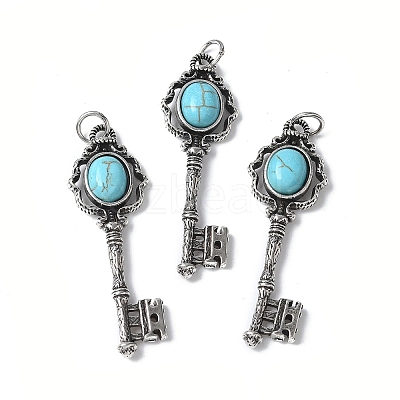 Key Brass Synthetic Turquoise Big Pendants KK-D361-01AS-31-1