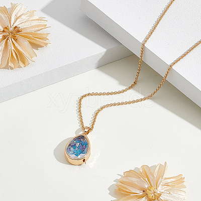 1Pc Brass Clear Glass Teardrop Locket Pendant Necklaces NJEW-NB0001-34-1