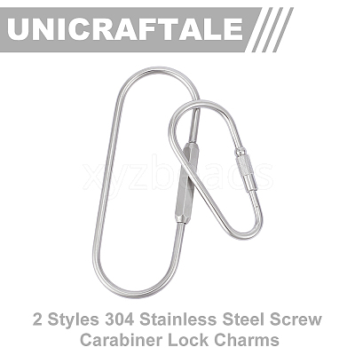 4Pcs 2 Styles 304 Stainless Steel Screw Carabiner Lock Charms STAS-UN0059-93-1