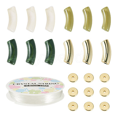 32Pcs 4 Colors Curved Tube Acrylic Beads DIY-TA0014-73-1