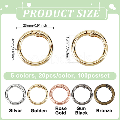 100Pcs 5 Colors Zinc Alloy Spring Gate Rings FIND-GO0004-54-1