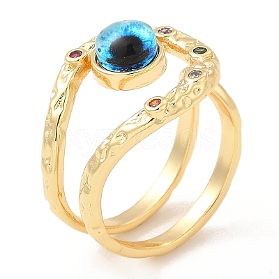 Resin Evil Eye Open Cuff Ring with Cubic Zirconia RJEW-E069-02G-1