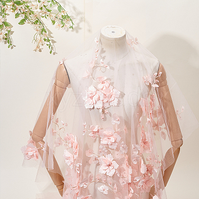 3D Flower Polyester with Resin Bead Fabric AJEW-MA0001-48A-1