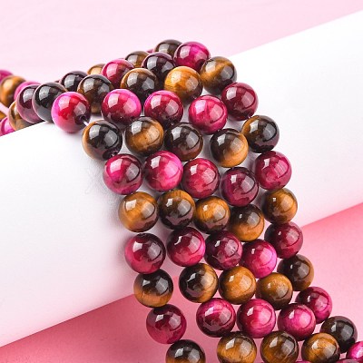 Natural Rose Tiger Eye(Dyed & Heated) and Yellow Tiger Eye(Dyed & Heated) Beads Strands X-G-G101-8mm-1-1