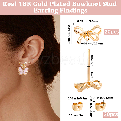 20Pcs Bowknot Brass Stud Earring Findings KK-BBC0028-23-1