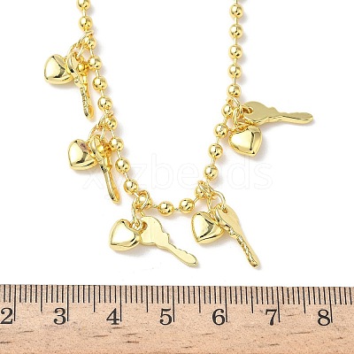 Brass Key & Heart Pendant Bib Necklaces NJEW-G183-08G-1