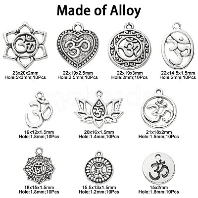 100Pcs 10 Styles Tibetan Style Alloy Pendants TIBEP-CJ0002-33-1