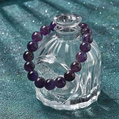 Natural Amethyst Bead Stretch Bracelets BJEW-K212-C-034-1