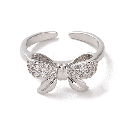 Brass Micro Pave Cubic Zirconia Open Cuff Ring RJEW-K256-58D-P-1