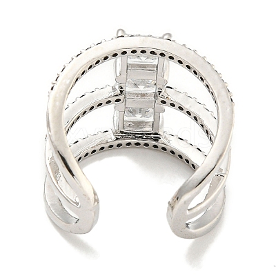 Square Rack Plating Brass Micro Pave Cubic Zirconia Wide Open Cuff Rings for Women RJEW-F162-14P-1