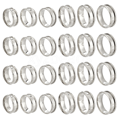 24Pcs 6 Styles 201 Stainless Steel Grooved Finger Ring Settings STAS-ME0003-12P-1