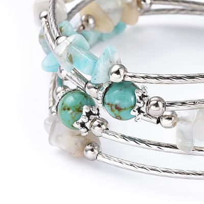 Five Loops Synthetic Turquoise(Dyed) & Natural Amazonite BJEW-JB04488-05-1