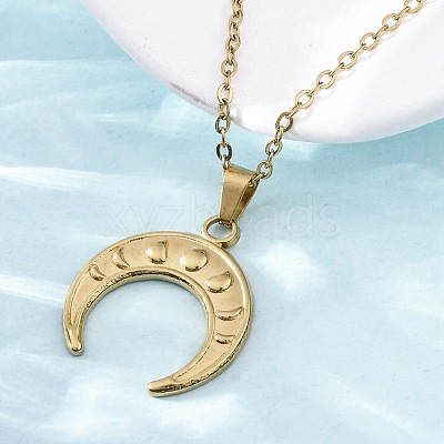 Double Horn 304 Stainless Steel Pendant Necklaces NJEW-M096-09G-1