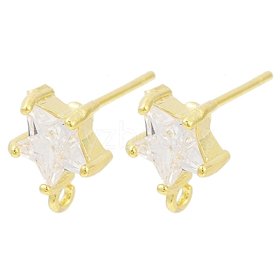 Brass Micro Pave Clear Cubic Zirconia Stud Earring Findings KK-Z099-02G-04-1