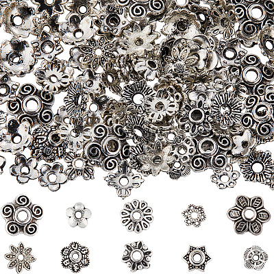 300Pcs 10 Style Tibetan Style Alloy Flower Bead Caps FIND-SC0008-75-1