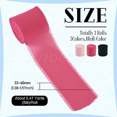 3 Rolls Polyester Raw Edges Ribbons SRIB-TAC0002-26C-1