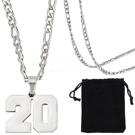 1Pc 304 Stainless Steel Figaro Chain Number Pendant Necklaces NJEW-BBC0001-28A-P-1