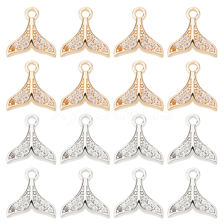 DICOSMETIC 16Pcs 2 Colors Brass Micro Pave Clear Cubic Zirconia Charms KK-DC0001-09-1