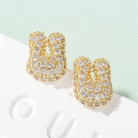 Brass Micro Pave Cubic Zirconia Stud Earrings EJEW-Z091-04G-U-1