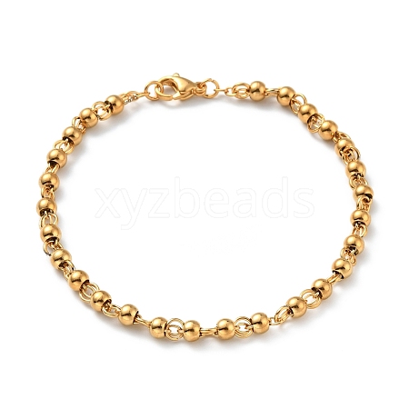 PVD Vacuum Plating 304 Stainless Steel Round Beaded Bracelet for Women BJEW-E108-15G-01-1