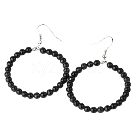 Fashionable Natural Black Onyx Hoop Earrings for Women KJ9273-14-1