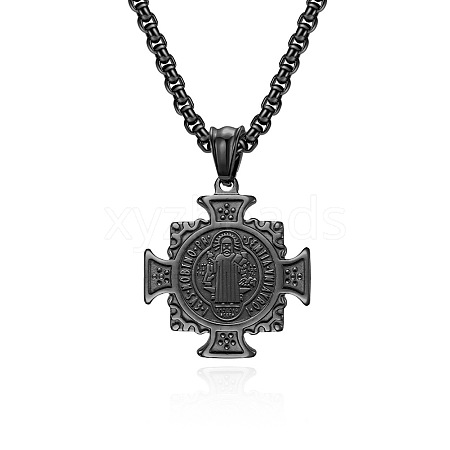 Saint Benedict Cross 304 Stainless Steel Pendant Necklaces for Men FS-WGB09ED-03-1