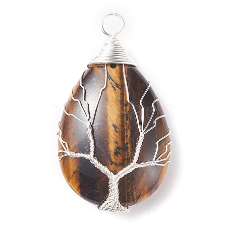 Natural Tiger Eye Pendants PALLOY-JF01307-05-1