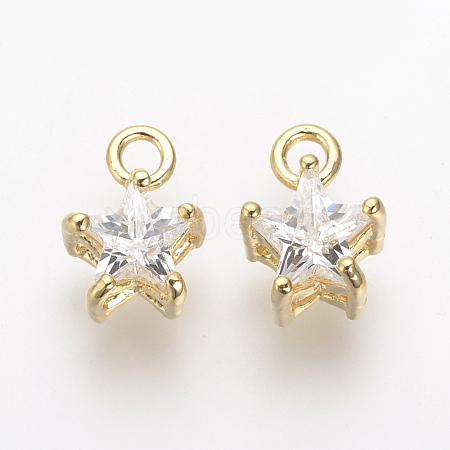 Brass Cubic Zirconia Charms KK-R015-108G-1