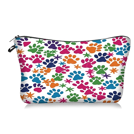 Paw Print Polyester Cosmetic Zipper Pouches PW-WG6318E-01-1