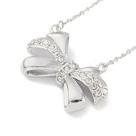 304 Stainless Steel Crystal Rhinestone Cable Chain Bowknot Pendant Necklaces for Women NJEW-C055-09P-1