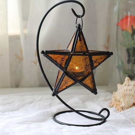 Star Shape Glass and Iron Candle Holder PW-WG56804-06-1