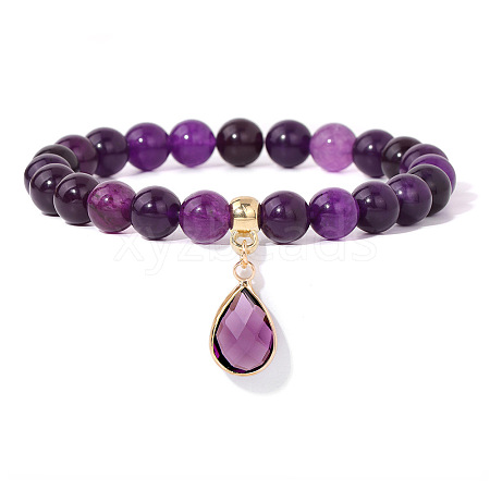 Natural Amethyst Beaded Stretch Bracelets PW-WGB60EB-08-1