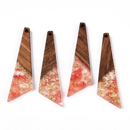 Transparent Resin & Walnut Wood Pendants RESI-N039-70E-1