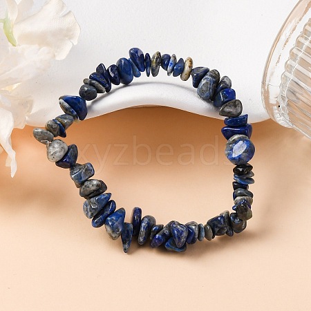 Unisex Chip Natural Lapis Lazuli Beaded Stretch Bracelets BJEW-S143-07-1