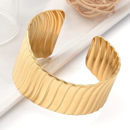 304 Stainless Steel Open Cuff Bangles for Women BJEW-Z086-02G-1