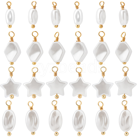 48Pcs 4 Styles ABS Plastic Imitation Pearl Pendants KK-BBC0013-91-1