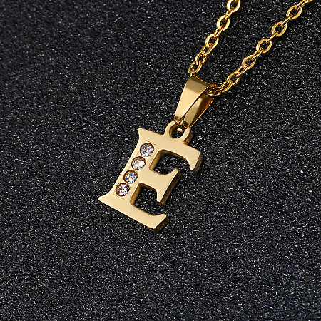 201 Stainless Steel Crystal Rhinestone Initial Pendant Necklaces FS-WG3A711-05-1