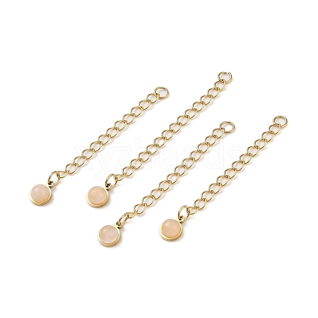 Ion Plating(IP) 316 Surgical Stainless Steel Curb Chain Extender with Natural Rose Quartz Round Charm STAS-A097-01G-03-1