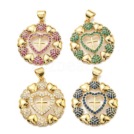 Rack Plating Brass Cubic Zirconia Pendants KK-D026-13G-1