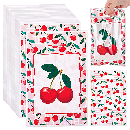 Rectangle Plastic Cherry Printed Gift Storage Bags with Hole Handles ABAG-WH0032-101-1