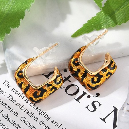 Brass Enamel Stud Earrings EJEW-P301-04G-1