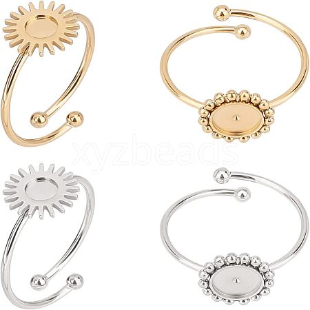 Unicraftale 4Pcs 4 Style 304 Stainless Steel Open Cuff Ring Findings STAS-UN0038-05-1