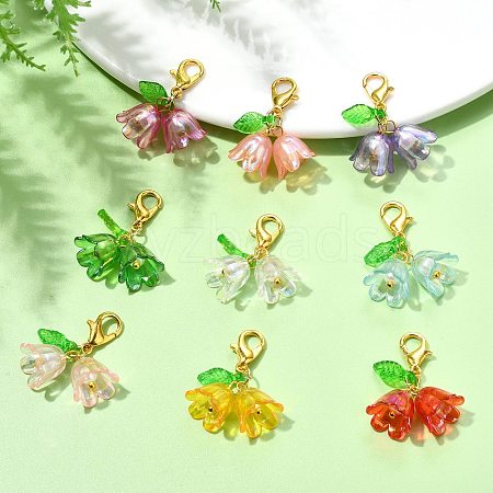 9Pcs 9 Colors Flower Acrylic Pendant Decorations HJEW-JM02717-1